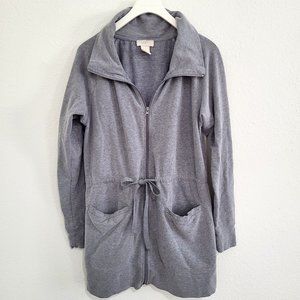 Loft Gray Tunic Length Zip Up Cinch Tie Sweatshirt SZ S